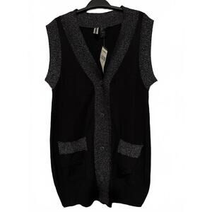 BKE Women's Sleeveless Sweater Vest Large Black with Silver Trim